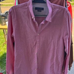 Zara Men's Dusty Rose Button-Down Long Sleeve Shirt